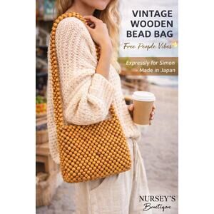 Vintage Wooden Bead Bag Made in Japan Boho Y2K Festival Purse